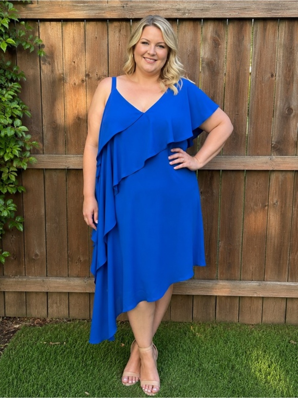 Chico’s Royal Blue Asymmetrical Drape Dress Size 2.5
